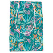 熱帯カラフルの花葉柄 ミディアムペーパーバッグ (正面)