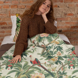 熱帯カラフルの花鳥 フリースブランケット