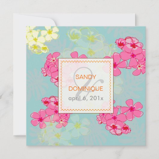熱帯カラフルの花/葉のインビタトン 招待状 (正面)