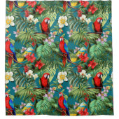 熱帯カラフルの鳥花の葉 シャワーカーテン (正面)