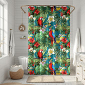 熱帯カラフルの鳥花の葉 シャワーカーテン
