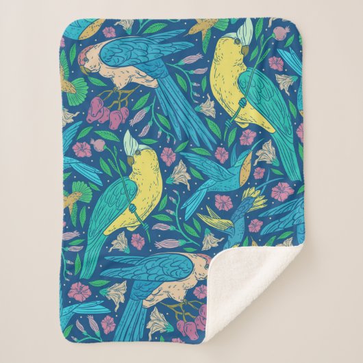 熱帯カラフルの鳥花パターン シェルパブランケット (正面)