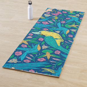 熱帯カラフルの鳥花パターン ヨガマット