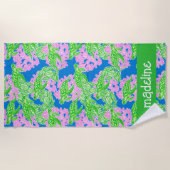 熱帯カラフルウミガメのパタパーソナライズされたーン ビーチタオル (正面)