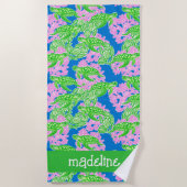 熱帯カラフルウミガメのパタパーソナライズされたーン ビーチタオル (正面)