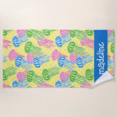 熱帯カラフルクラゲ模様パーソナライズされた ビーチタオル (正面)