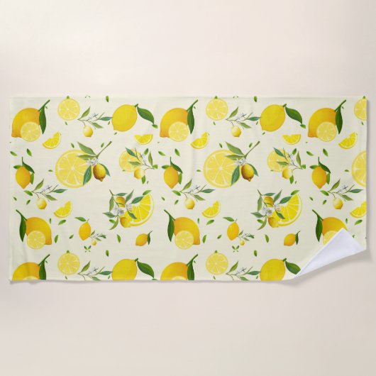 熱帯カラフルシトラス夏オレンジレモンスライス ビーチタオル (正面)
