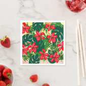 熱帯カラフルジャングルハイビスカス赤と緑 スタンダードカクテルナプキン (インサイチュ)