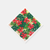 熱帯カラフルジャングルハイビスカス赤と緑 スタンダードカクテルナプキン (角)