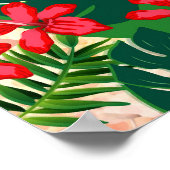 熱帯カラフルジャングルハイビスカス赤と緑 ポスター (角)