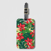 熱帯カラフルジャングルハイビスカス赤と緑 ラゲッジタグ (正面縦)