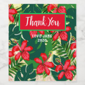 熱帯カラフルジャングルハイビスカス赤と緑 ワインラベル (シングルラベル)