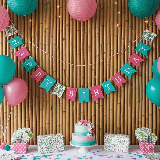 熱帯カラフルジャングル動物ハッピーバースデー バンティングフラッグ