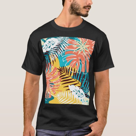 熱帯カラフルジャング離れルパターン Tシャツ (正面)
