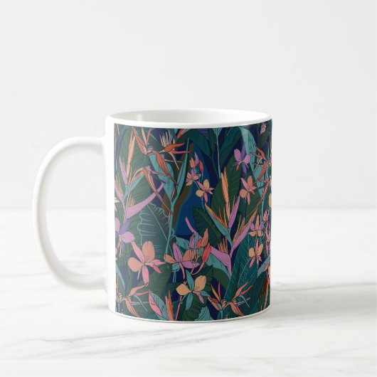 熱帯カラフルジャン葉グルと花の手d コーヒーマグカップ (左)