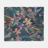 熱帯カラフルジャン葉グルと花の手d フリースブランケット (正面(横))