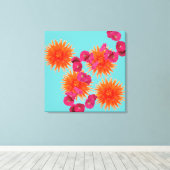 熱帯カラフルターコイズオレンジピンクの花 キャンバスプリント (インサイチュ (ウッドフロア))