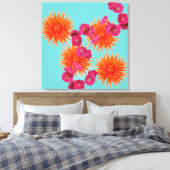 熱帯カラフルターコイズオレンジピンクの花 キャンバスプリント (インサイチュ (寝室))