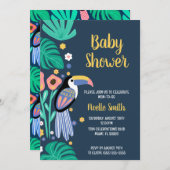 熱帯カラフルトウカンの鳥の花赤ちゃんシャワー 招待状 (正面/裏面)