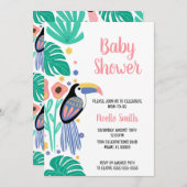 熱帯カラフルトウカンの鳥の花赤ちゃんシャワー 招待状 (正面/裏面)