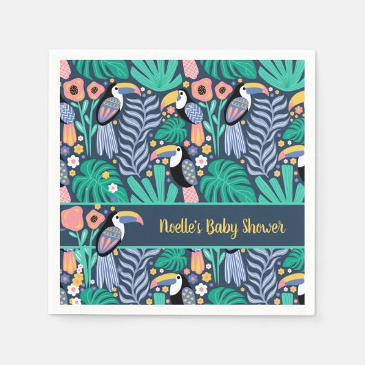熱帯カラフルトカンの鳥の赤ちゃんシャワー スタンダードカクテルナプキン (正面)