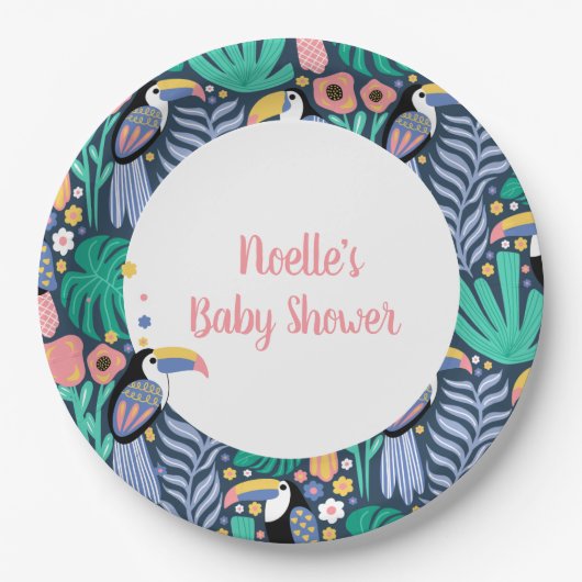 熱帯カラフルトカンの鳥の赤ちゃんシャワー ペーパープレート (正面)