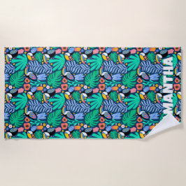 熱帯カラフルトカン鳥の花の植物、名前 ビーチタオル