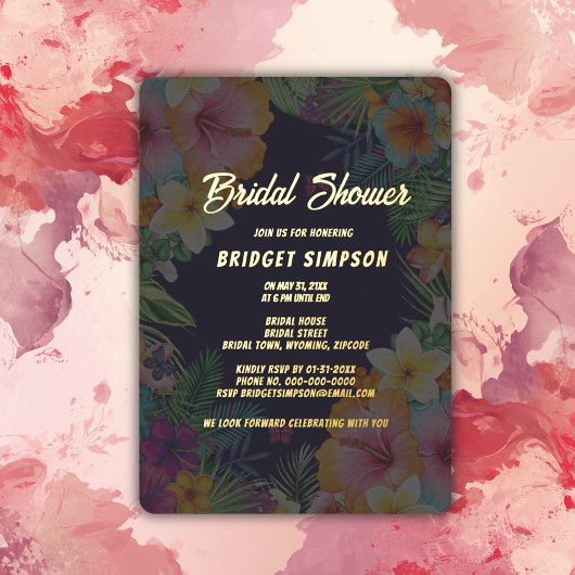 熱帯カラフルハイビスカスハワイアンサマーブライダル 箔招待状