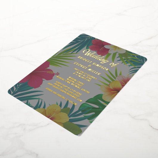 熱帯カラフルハイビスカスハワイア結婚サマー 箔招待状 (回転した状態)