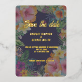 熱帯カラフルハイビスカスハワイア結婚サマー 箔招待状 (正面)