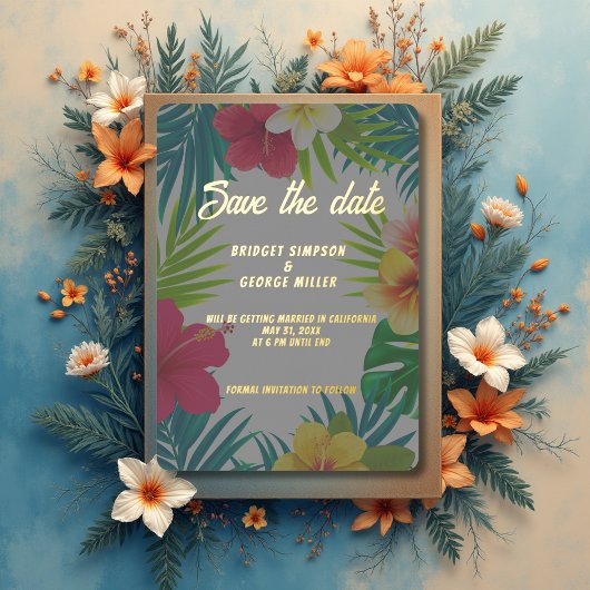 熱帯カラフルハイビスカスハワイア結婚サマー 箔招待状
