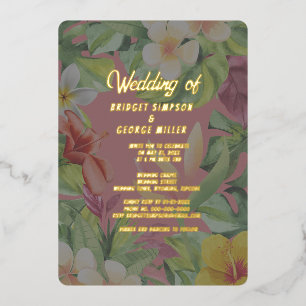 熱帯カラフルハイビスカスハワイア結婚サマー 箔招待状