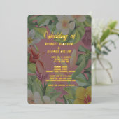 熱帯カラフルハイビスカスハワイア結婚サマー 箔招待状 (立ち正面)