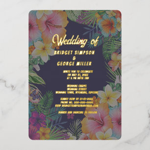 熱帯カラフルハイビスカスハワイア結婚サマー 箔招待状