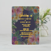 熱帯カラフルハイビスカスハワイア結婚サマー 箔招待状 (立ち正面)