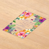 熱帯カラフルハワイフローラブライダルシャワー アクリル招待状 (レイダウン)