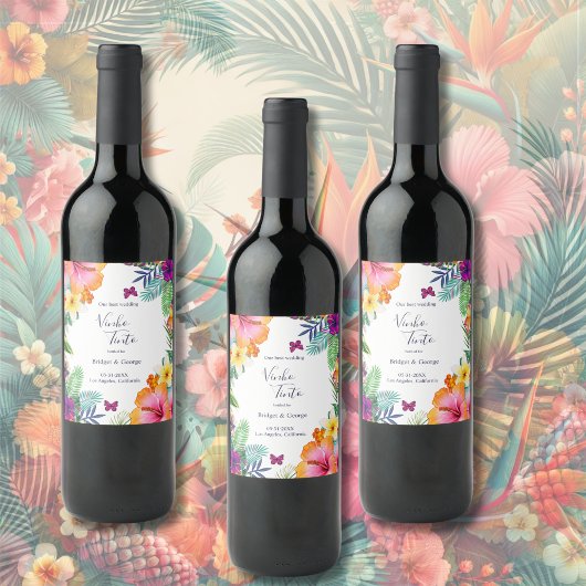 熱帯カラフルハワイフローラ結婚病 ワインラベル