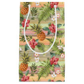 熱帯カラフルパイナップル果実花パターン スモールペーパーバッグ (正面)