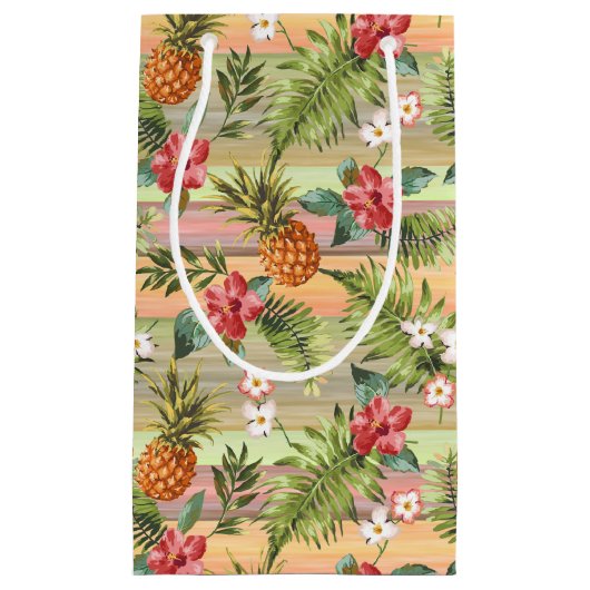 熱帯カラフルパイナップル果実花パターン スモールペーパーバッグ (正面)