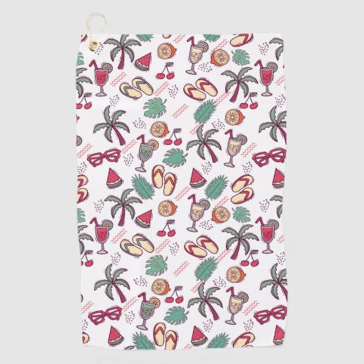 熱帯カラフルビーチ休暇をテーマにしたパターン ゴルフタオル (正面)