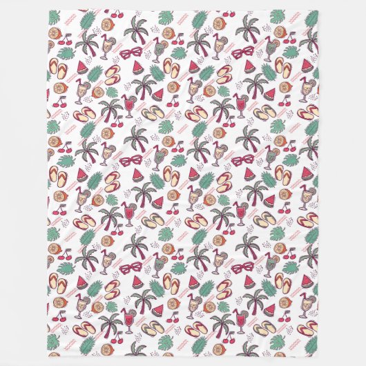 熱帯カラフルビーチ休暇をテーマにしたパターン フリースブランケット (正面)