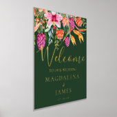 熱帯カラフルピンクのオレンジ色の花を歓迎 箔ポスター (レイダウン)