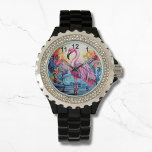 熱帯カラフルピンクのフラミンゴエレガント女性 腕時計<br><div class="desc">トロピッカラフルク・フラミンゴの女性時計は熱帯の花々に囲まれたピンクのフラミンゴとカラフルのトロピカルな楽園を特徴エレガントとする。Evco Studio www.zazzle.com/store/evcostudioによって作成</div>