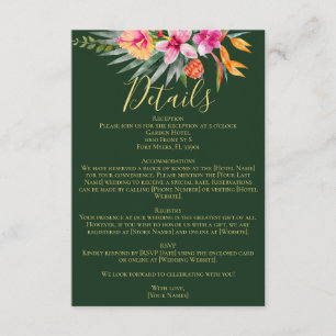 熱帯カラフルピンクの花結婚の詳細 エンクロージャーカード