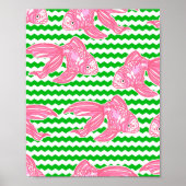 熱帯カラフルピンクの魚パターン ポスター (正面)