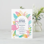 熱帯カラフルピンクフラミンゴブライダルシャワー 招待状 (スタンド正面)