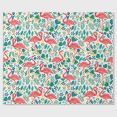 熱帯カラフルフラミンゴの花のパターン ラッピングペーパー (フラット)