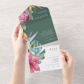 熱帯カラフルフローラグリーンフォトシールと送信 オールインワン招待状 (貼ってはがせる)