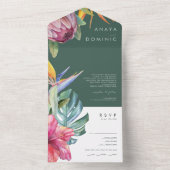 熱帯カラフルフローラグリーンフォトシールと送信 オールインワン招待状 (内側)
