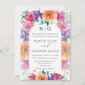 熱帯カラフルフローラモノグ結婚ラム 招待状 (正面)